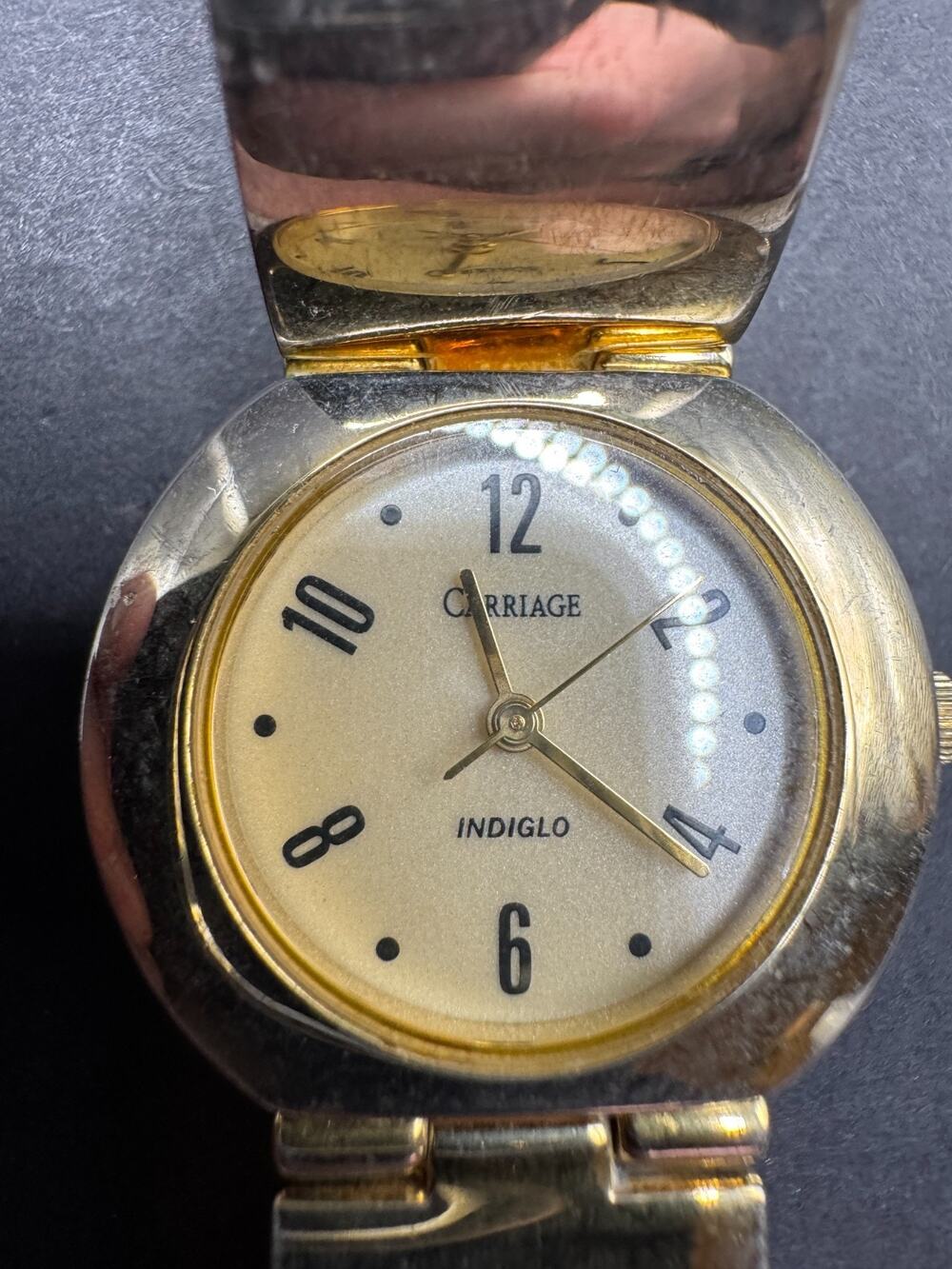 Carriage Indiglo By Timex Watch Women 29mm Retro Gold Tone Unique Band